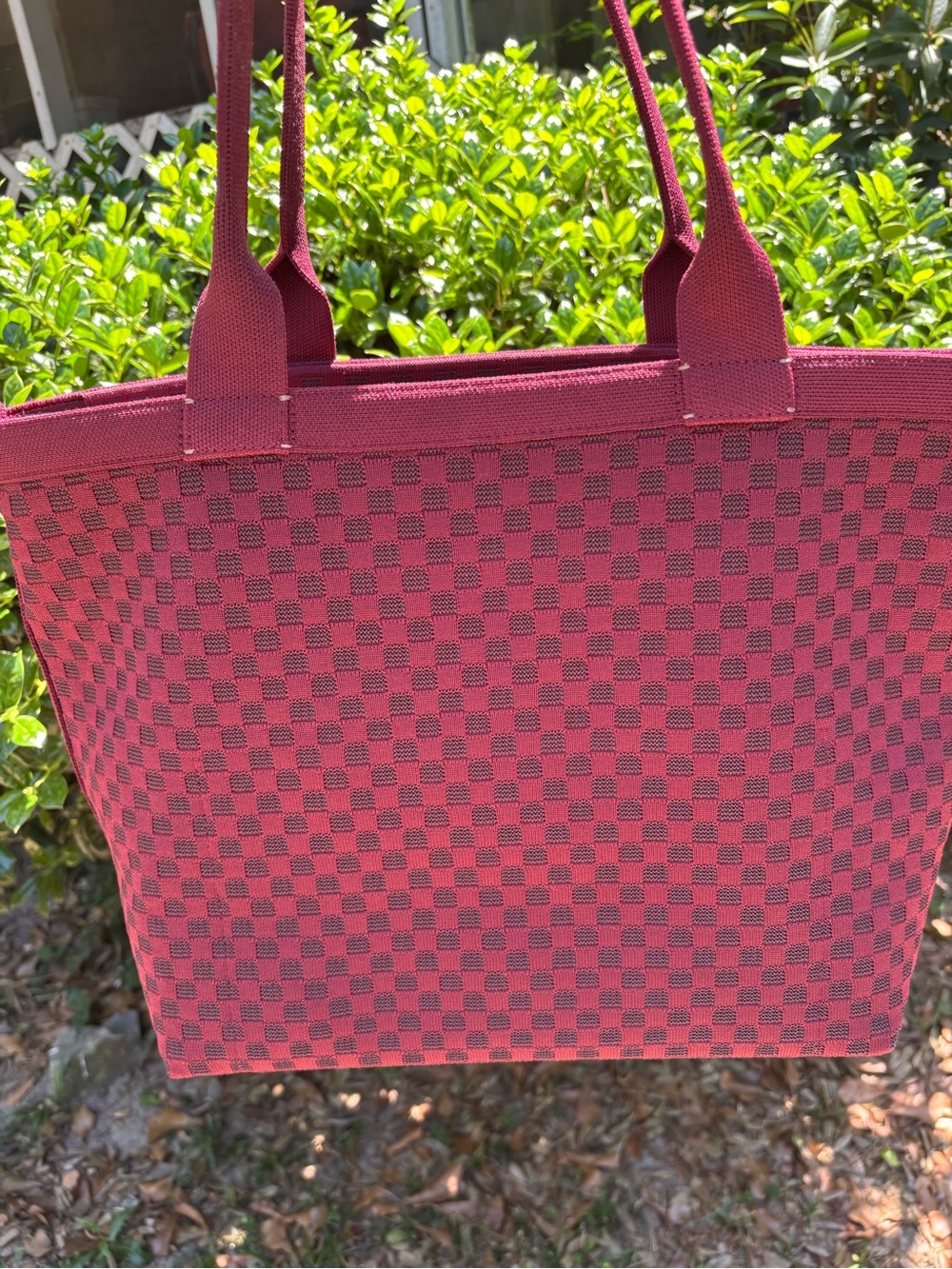 Rothy's Cabernet Light Weight Zip Tote Checkerboard with Gold Hardware
